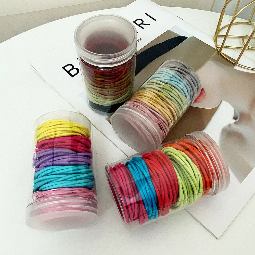 100pcs /Jar Hair Accessories For Girls Hair Rope High Elasticity Hairloop Simple And Generous Solid Color Head Rope Headwear