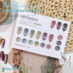 Vendeeni 9 Color/Set Crystal Cat Eye Gel Nail Polish Magnetic UV Soak Off Gel Varnish Smoothie Wide Cat Eye Nail Art Gel Lacquer