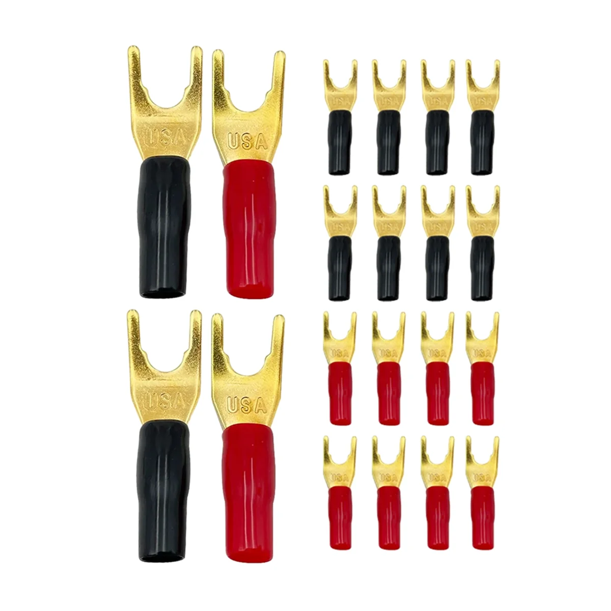 20Pc YU Shape Spade Banana Plug Gold Plated Fork Banana Plug Jack Plug Solderless Speaker Cable Power Terminal Connector