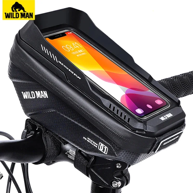 WILD MAN Rainproof Bike Bag Front Bicycle Handlebar Bag Touch Screen Cycling Phone Bag 7.0 Inch Phone Case Mtb Accessories