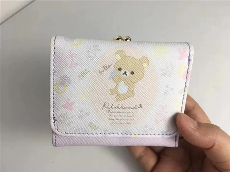 Cute Rilakkuma Wallet Purse Cartoon Bear Leather Short Wallets for Women Ladies Anime Kawaii Small Purses Money Clips Bag