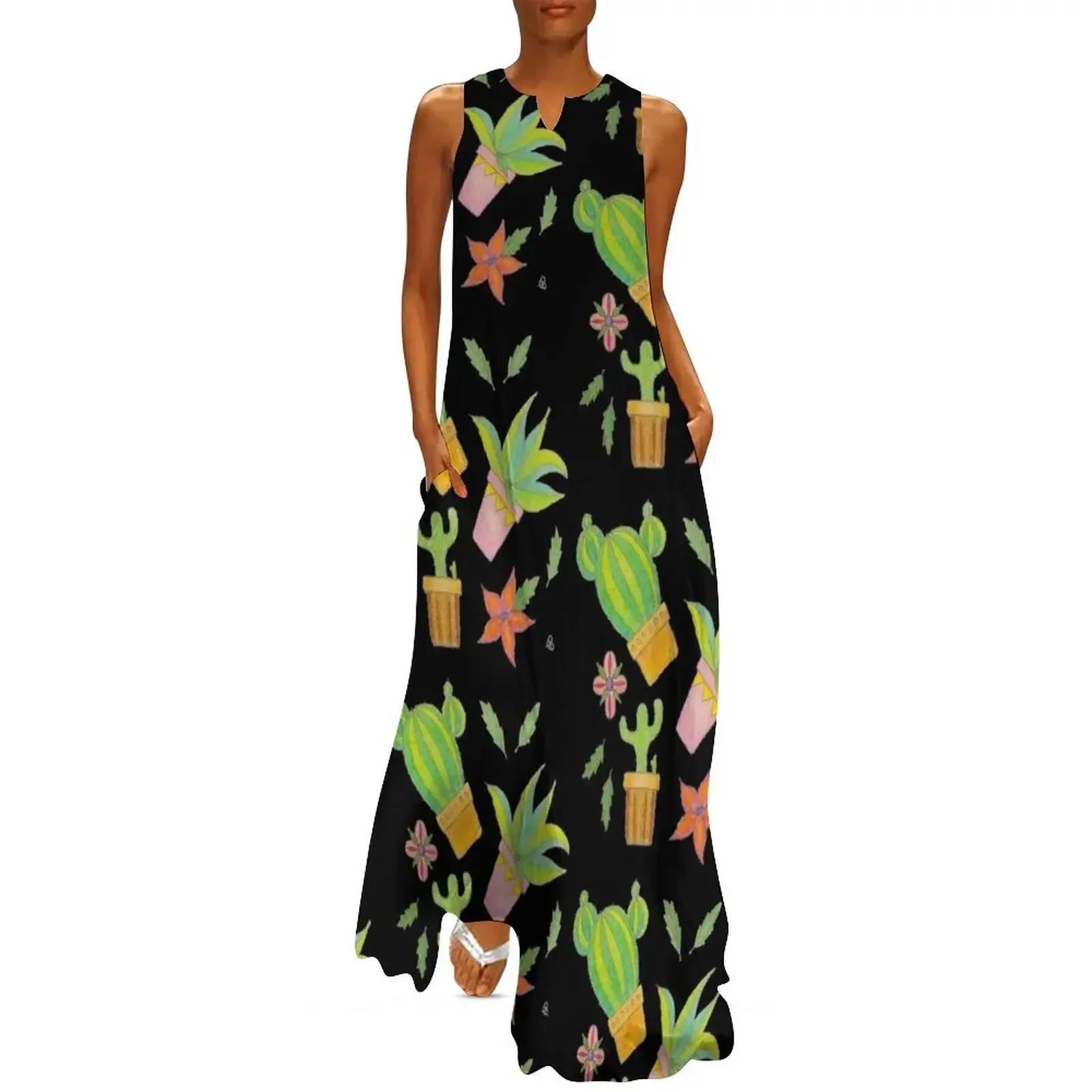 

Greenery - Colorful floating potted plants pattern Long Dress womens dress dresses for official occasions Dress