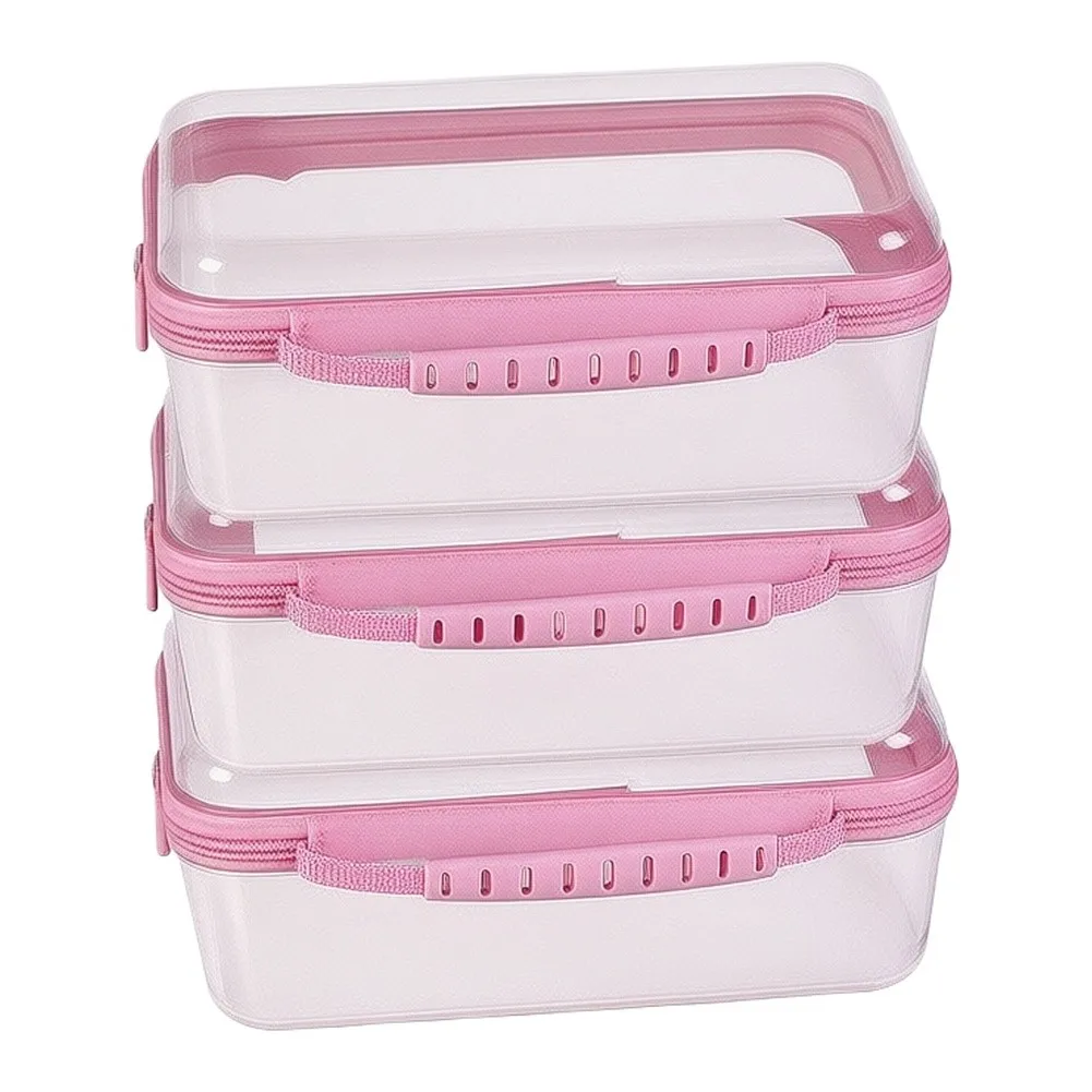3pcs Clear Hard Shell Cosmetic Bags In 3 Colors Portable & Organized Large Capacity Plastic Storage Case For Travel
