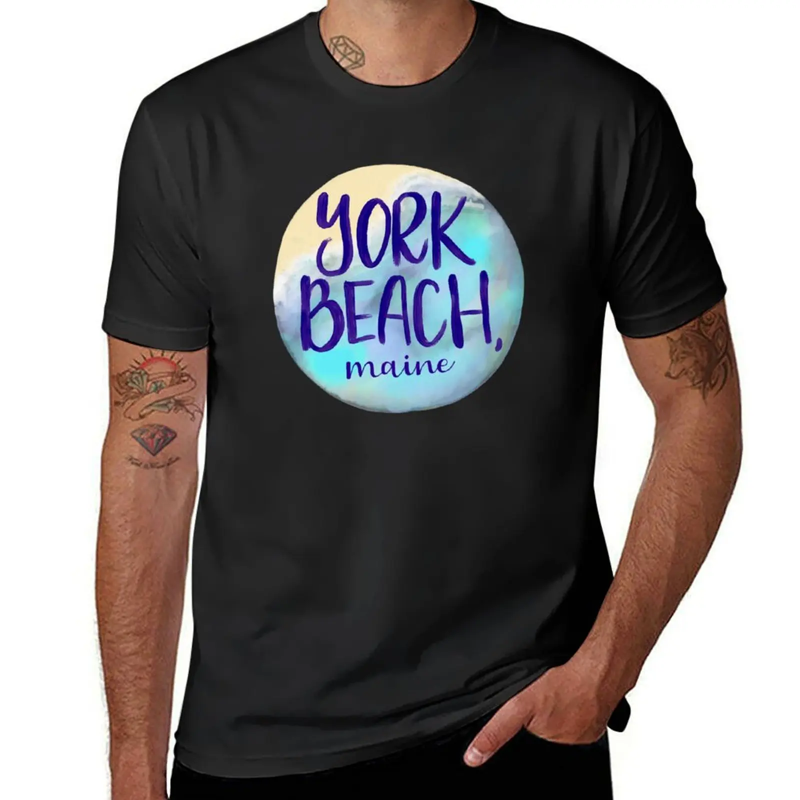 York Beach Maine Watercolor T-Shirt customizeds summer tops mens clothing