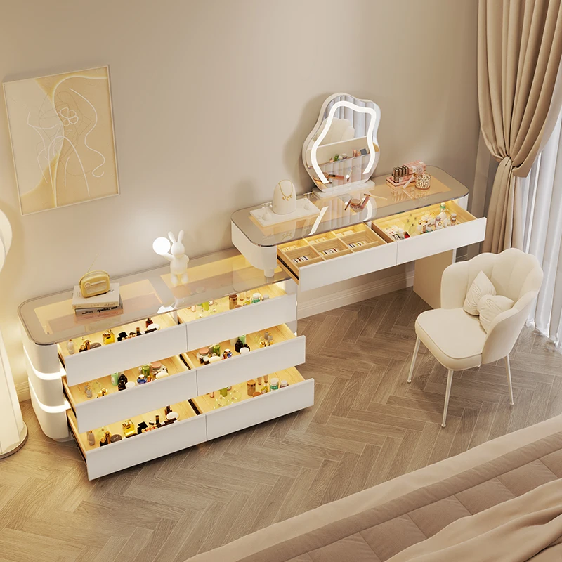 

2024 new solid wood dresser bedroom modern simple cream wind bed tail corner makeup table chest integrated