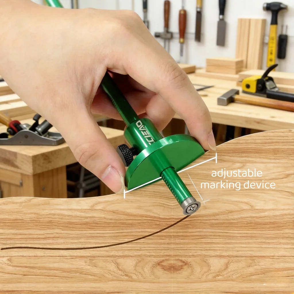 

Маркер-линейка для разметки колесом - инструмент для черчения параллельных линий из алюминиевого сплава, разметочный инструмент для деревообработки с градуированной двойной шкалой