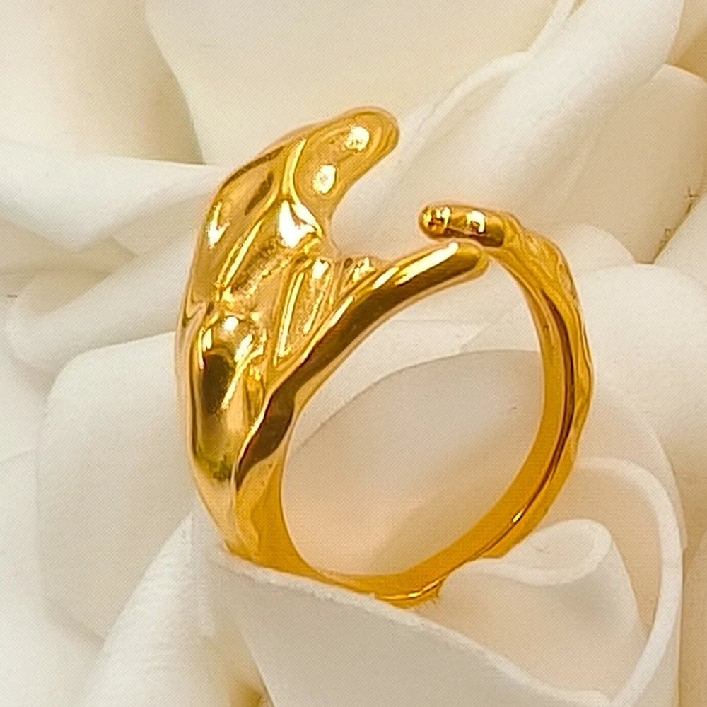 Beliebte wasserdichte Goldfarbe Aussage unregelmäßigen Ring für Frauen großen offenen verstellbaren Ring klobigen breiten Schmuck neuen heißen Produkt