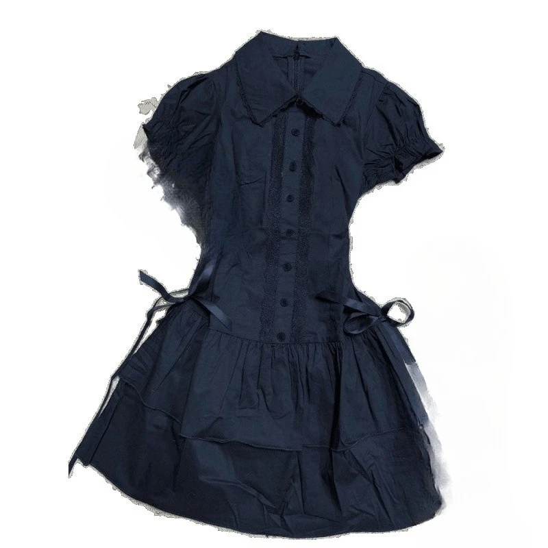 

cls Splicing blue, vintage shirt dress