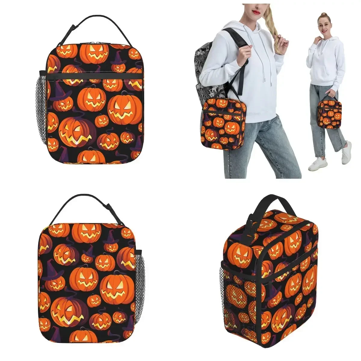 Halloween Pompoenen Geïsoleerde Lunchtassen Thermische Zak Herbruikbare Lekvrije Tote Lunchbox Voedselzak Schoolreizen