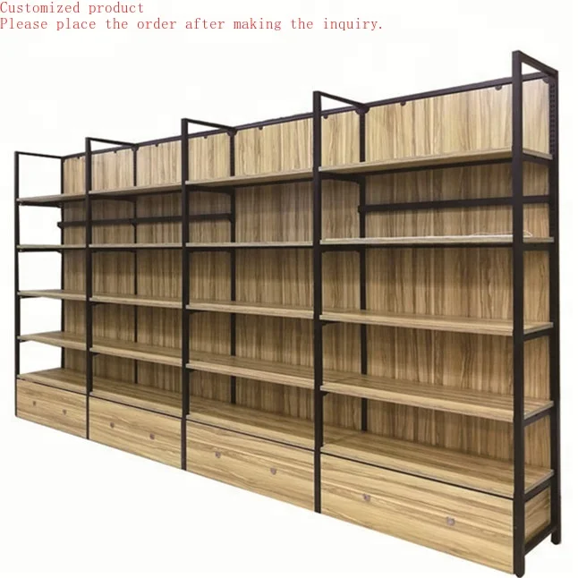 

Custom.Customized Modern Multilayer Grocery Supermarket Display Stand Shelf Shopping Retail Store Wooden Shelves