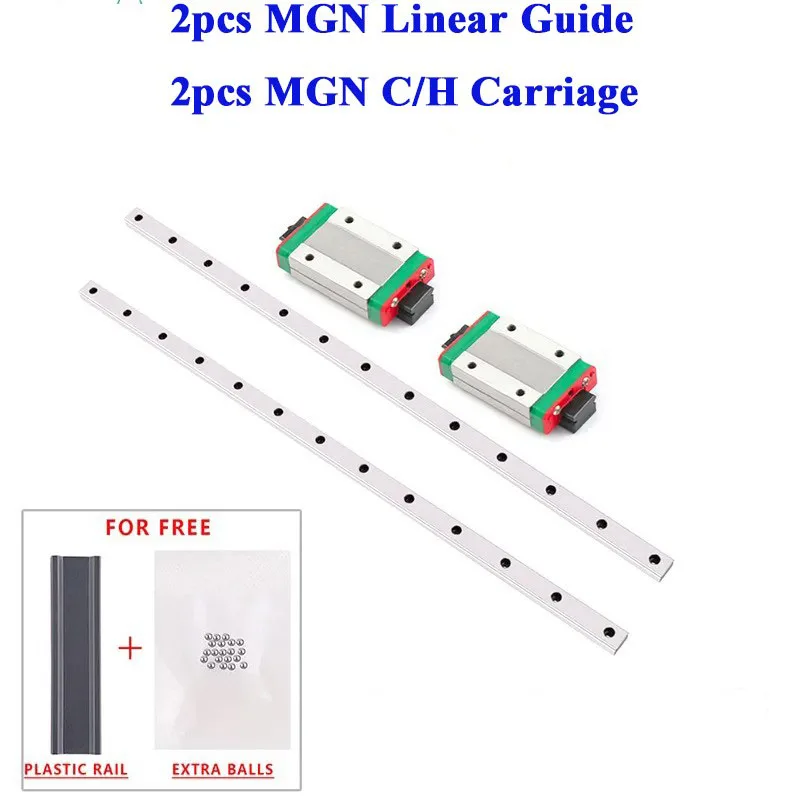 2pcs MGN7 MGN9 MGN12 MGN15 L From100mm to 1000mm Miniature Linear Rail Slide +2pcs MGN Linear Guide MGN Carriage 3D Printer Part