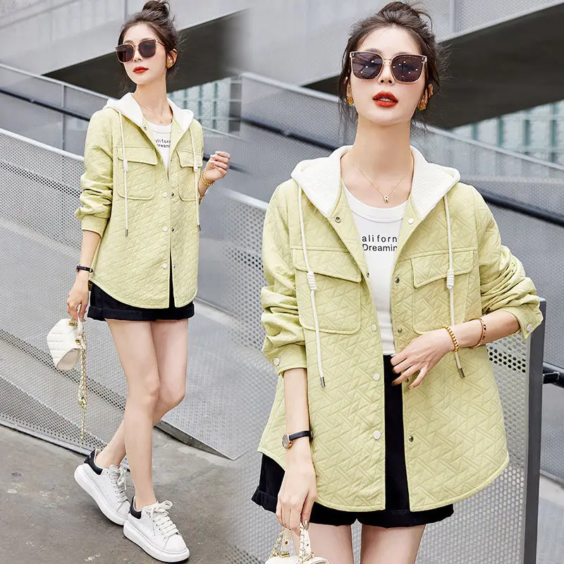 

2023 Spring And Autumn New Combination Hooded Coat Women's Loose Single Breasted Loose Jacket Casual Top