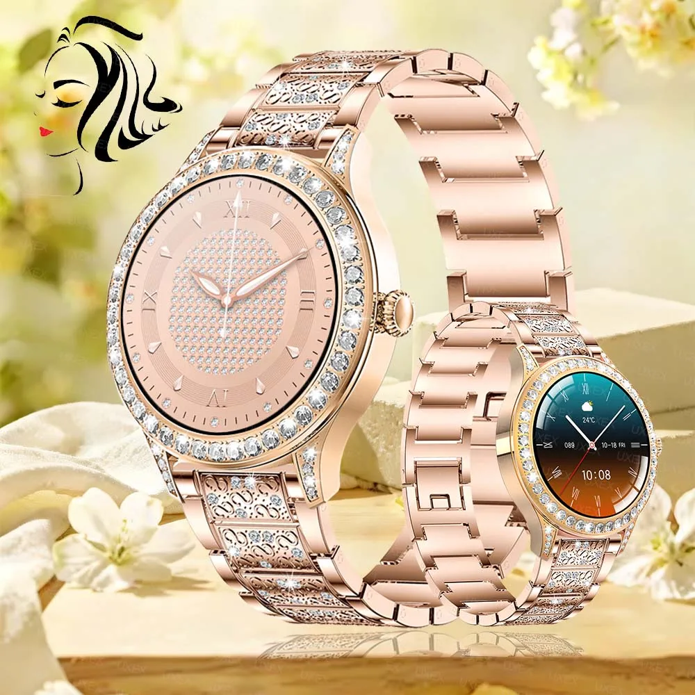 Ladies Smartwatch IP68 Water 1.27 Inch HD Digital Watch Fitness Tracker BT Call 100+ Exercise Mode Luxurious Wearable Wristwatch