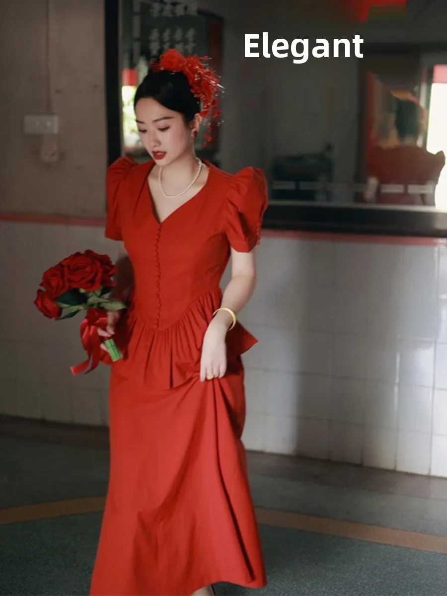 

Red Hongzhuang Wedding Suit Set 8090s Hong Kong Style Formal Wedding Day Casual Return Home Engagement Ceremony Women's Fashion