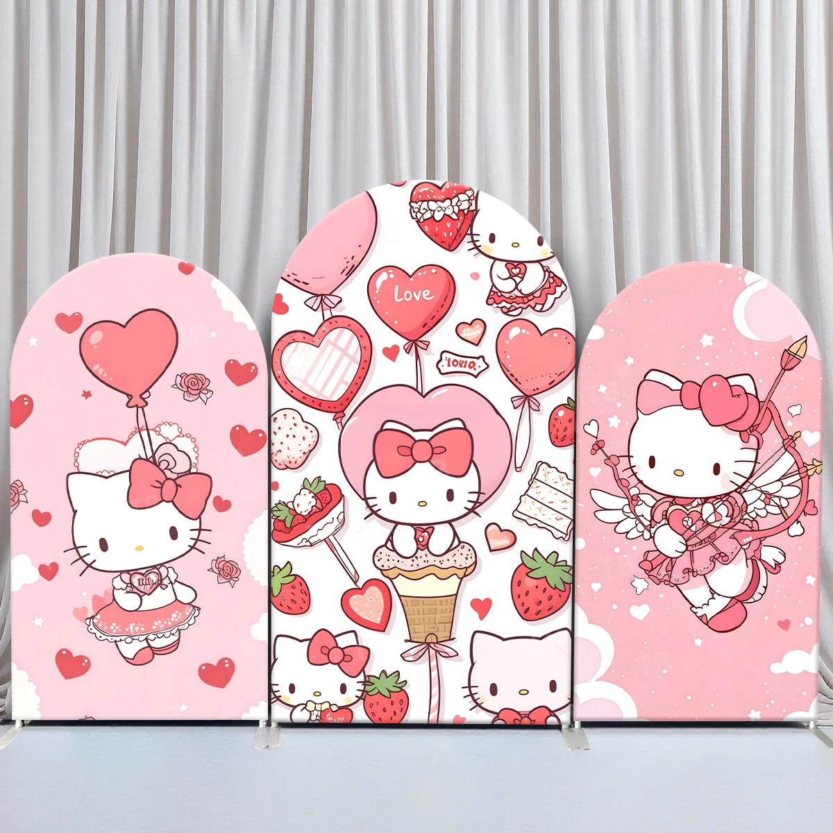 

TB Sanrio Hello Kitty Arch Backdrop Cover Pink Balloon for Girl Birthday Party Decor Baby Shower Photo Background Elastic Fabric
