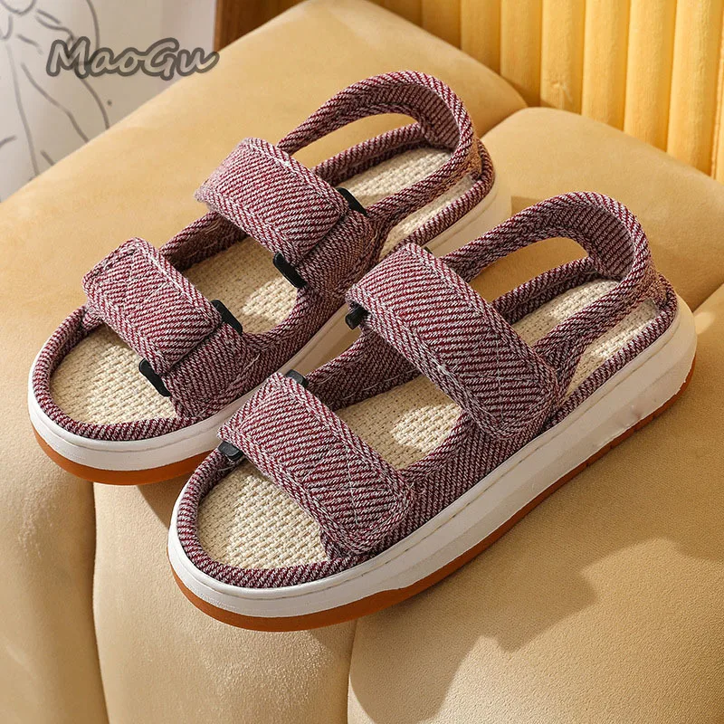 Summer Home Slippers Thick-soled Sandals Double Straps Wide Sandals Do Not Slip Comfortable Walking Sandals for Men and Women