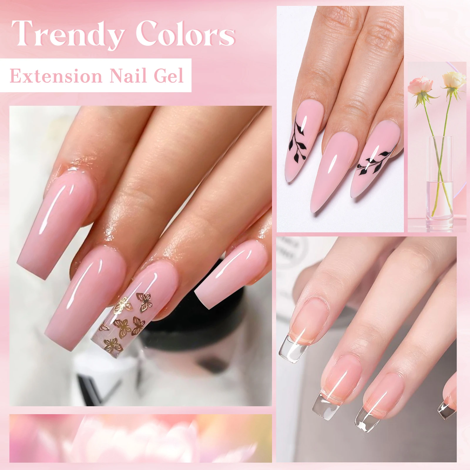 Ensemble de vernis à ongles Gel d'extension, 5 pièces, rose clair, constructeur UV, Camouflage, Extension rapide, Kit d'outils d'art des ongles étendus