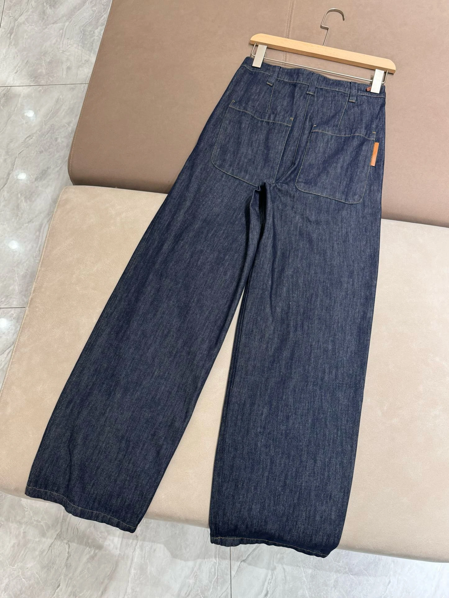 Autumn 2024 B*C Women's Thin Jeans Cotton High Waist Loose Straight Trousers Female Wide Leg Pants