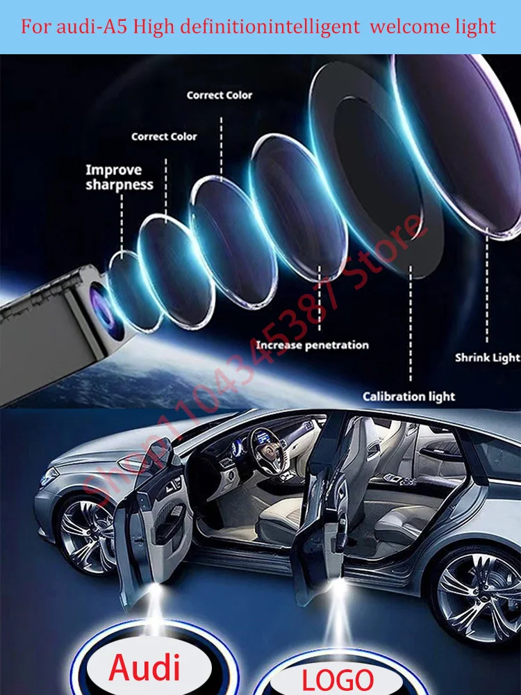 

For Audi A5 high-definition welcome light, no wiring, carbon fiber pattern infrared door sensing projection light, LOGO floor