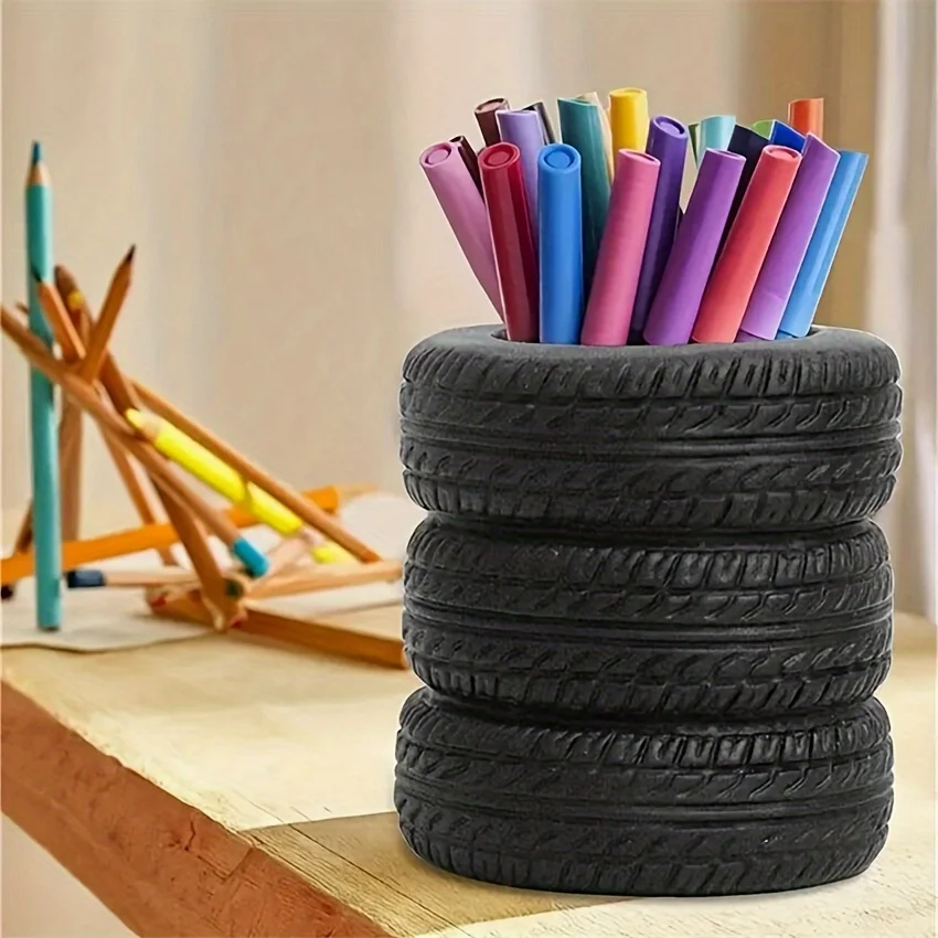 Creative Tire shaped Pen Holder - Unique Office Desk Organizer