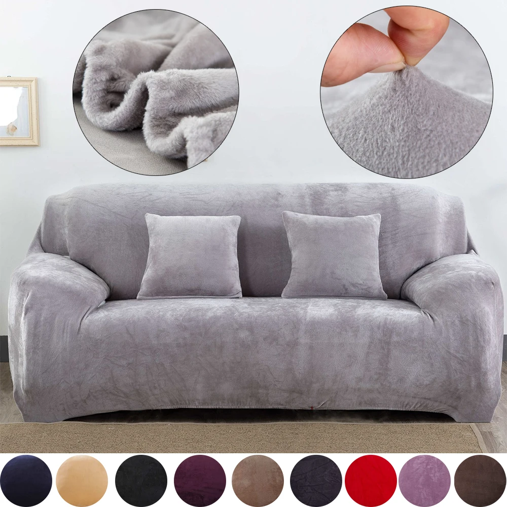 

1/2/3/4 Seater Sofa Cover Thickened Plush Sofa Cover for Living Room Solid ArmChair Fabric Slipcovers Fundas Elasticas Para Sofa