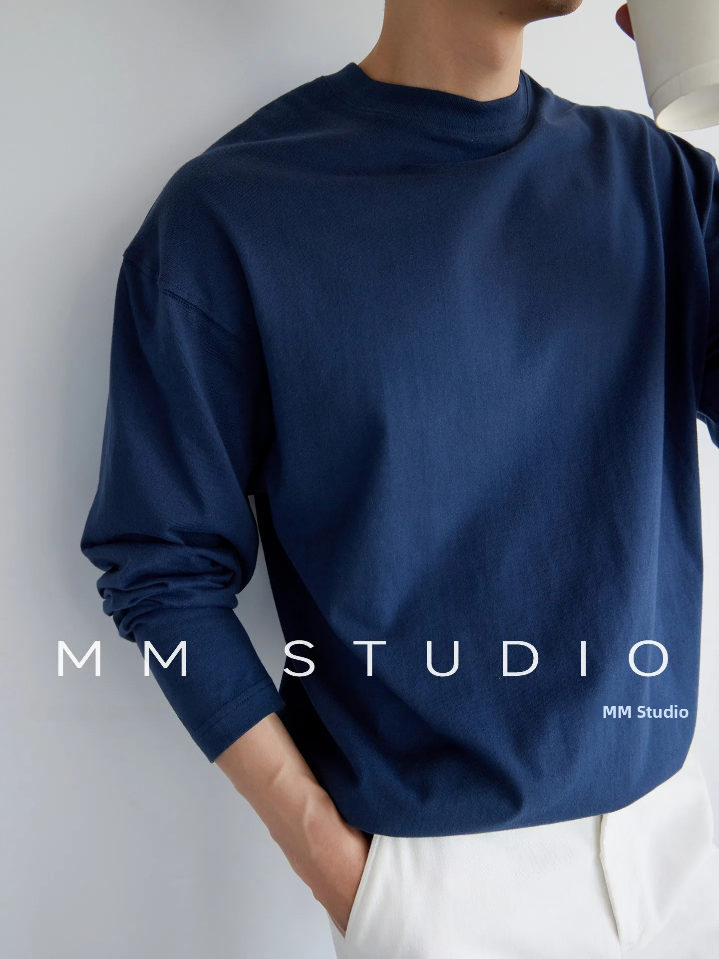 American Casual Cotton Long Sleeve T-Shirt Men's Loose  Color Base Shirt round Neck Tubular Weave Pure Cotton Autumn Wear