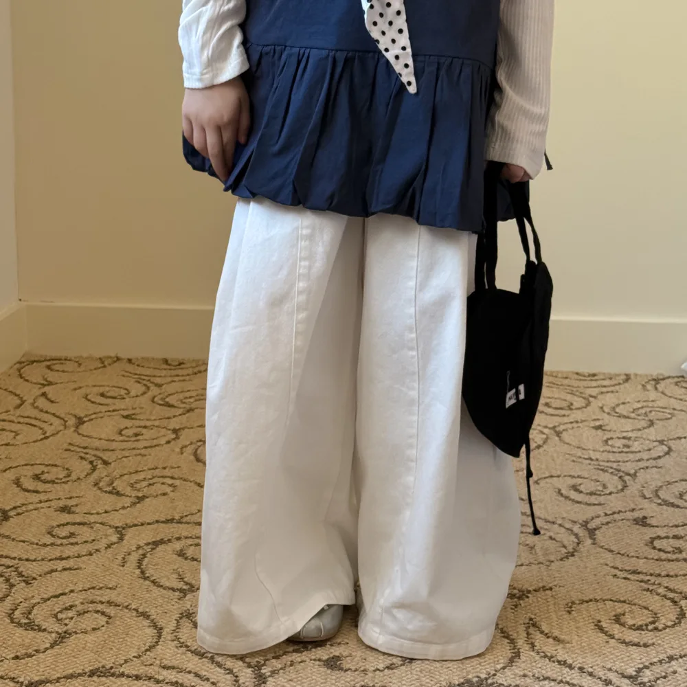 

2025 Autumn Girls' Casual Straight Leg Pants Korean Style Toddler Loose Wide Leg Trousers Soft Cotton Blend Comfortable