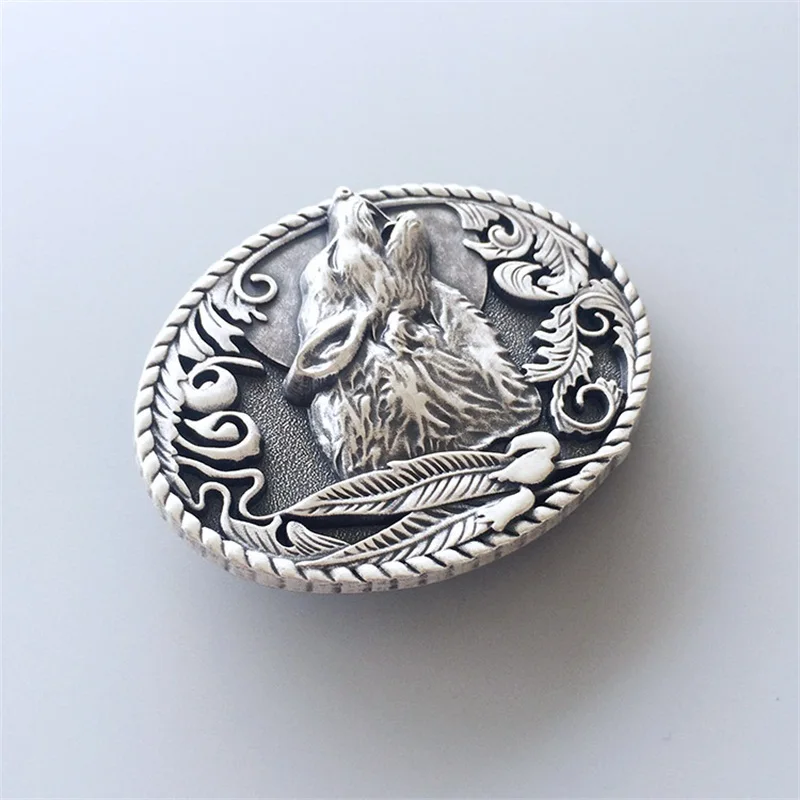 Vintage Silver Plated Western Wolf Wildlife Oval Belt Buckle also Stock in US Gurtelschnalle Boucle de ceinture BUCKLE-WT013SL