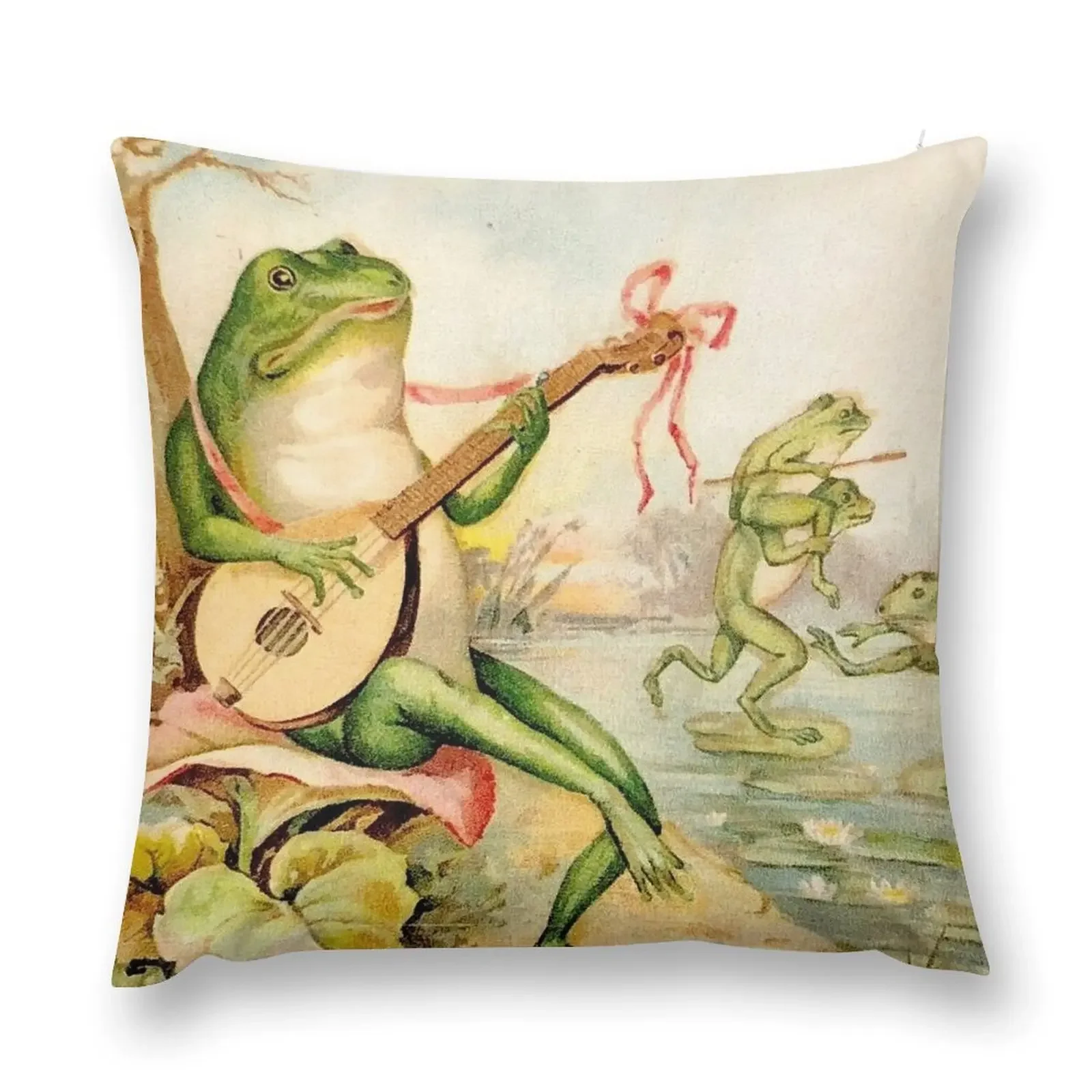 

FROG STRUMMING : Vintage Abstract Entertainment Print Throw Pillow covers for pillows Sitting Cushion Couch Cushions pillow