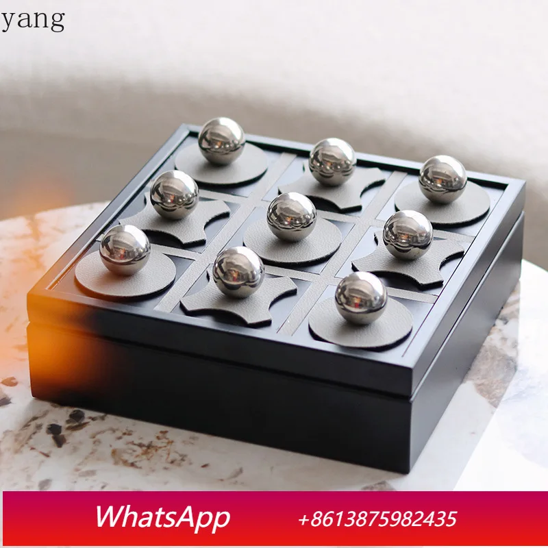 

CX modern light luxury metal leather model room sales office frosted nine-square grid chessboard soft decoration