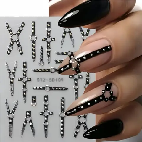 1pcs Gothic Punk Black Line Nail Art Sticker Glitter Black Bandage Design Adhesive Nail Decals DIY Stripes Manicure Accessories