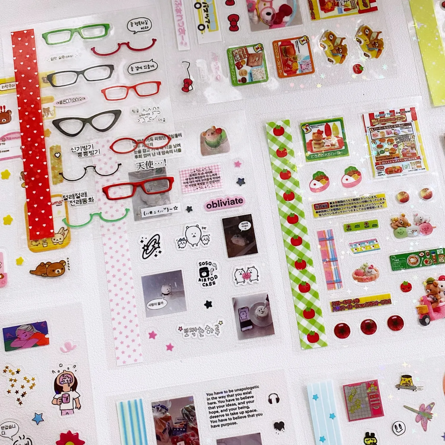 18 Sheets Japanese Kawaii Bear Food Theme Scrapbook Stickers 2-Sided Clear PET Phone Case Decor Supplies image 2