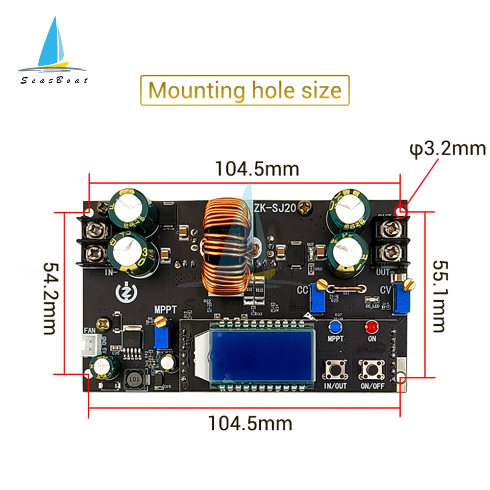 DC7-80V to 1.4-79V 20A 300W High Power DC DC Boost Buck Converter CC CV Power Supply Module MPPT Adjustable Voltage Regulator