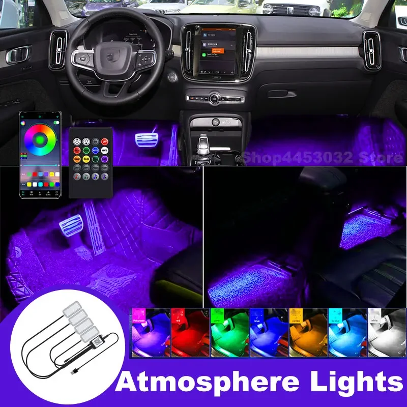 Car Music Ambient Light RGB 4 in 1 LED For Volvo T6 S60 XC40 V40 XC90 XC60 V60 V50 S40 Wireless Remote APP USB Accessories