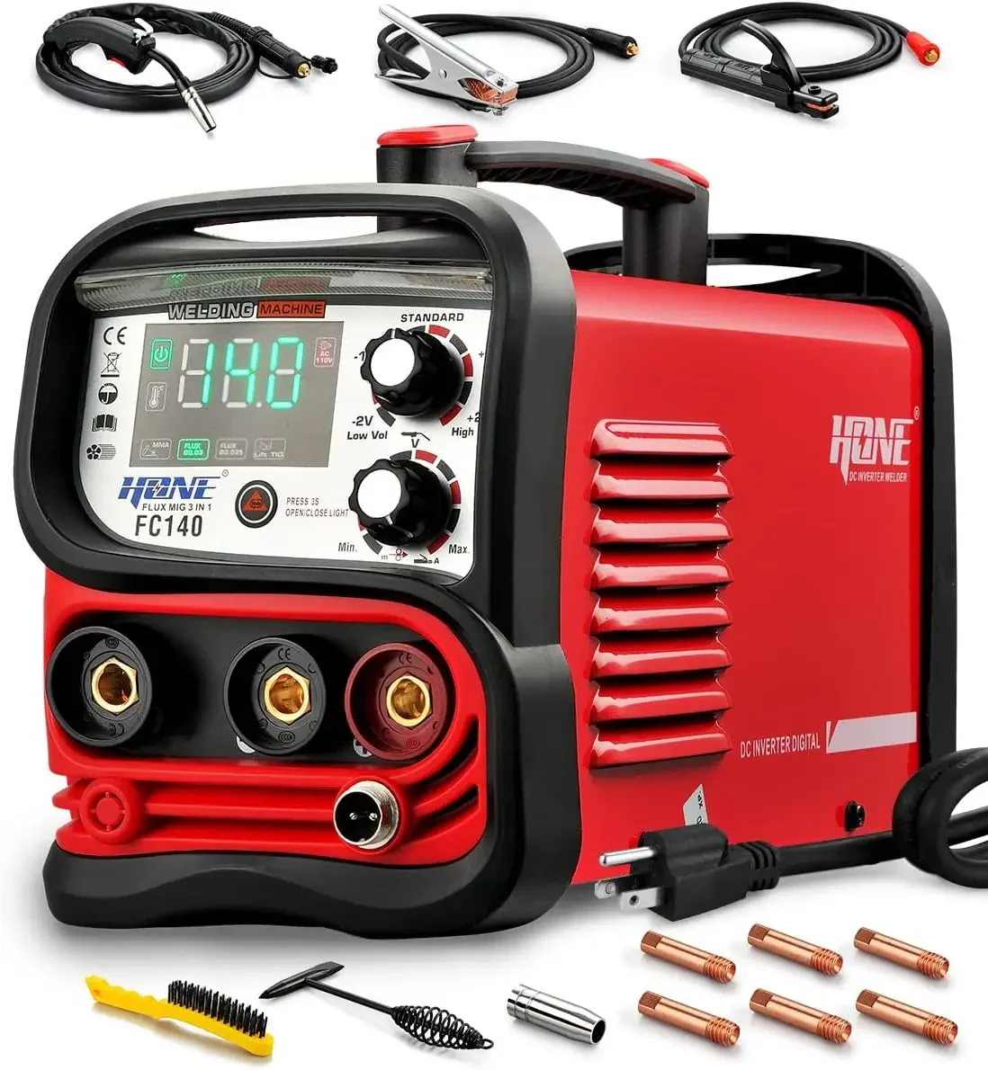 Welder 110V, Actual 140Amp Flux Core Welder/Stick Welder/Lift TIG 3 in 1 Synergic Welding Machine, Smart IGBT Inverter