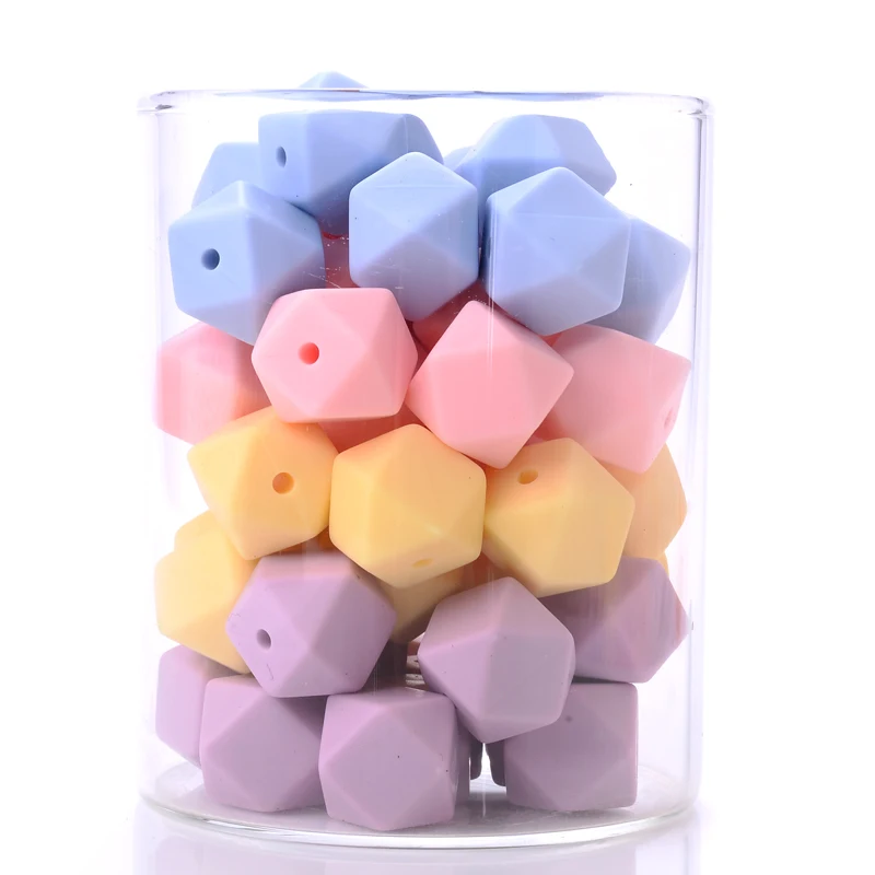 14mm 60Pcs/Lot Silicone 4-Color Octagonal Beads Baby Teether Chew Pacifier Clip Chain Accessoies Silico Beads BPA Free