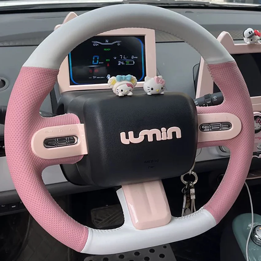 Genuine Leather for Changan Lumin 2022 2023 Hand Sewing Steering Wheel Cover Protection Braid Interior Car Accessories Pink