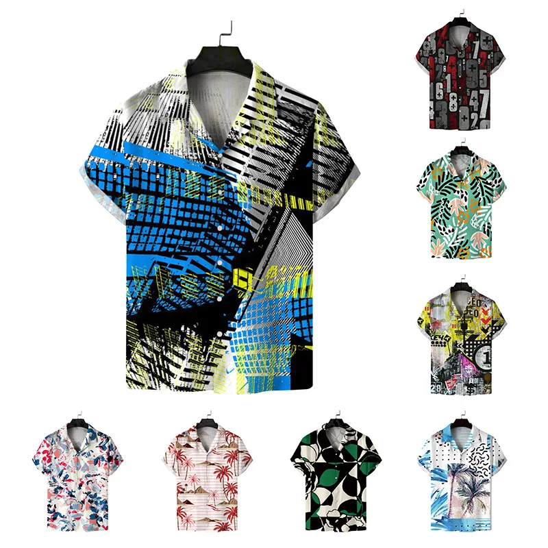 

2024 Summer Beach Party Shirts For Men's 3D Print Short Sleeve Shirt Top Casual Hawaiian Style Plus Size Vacation Blouse Camisa