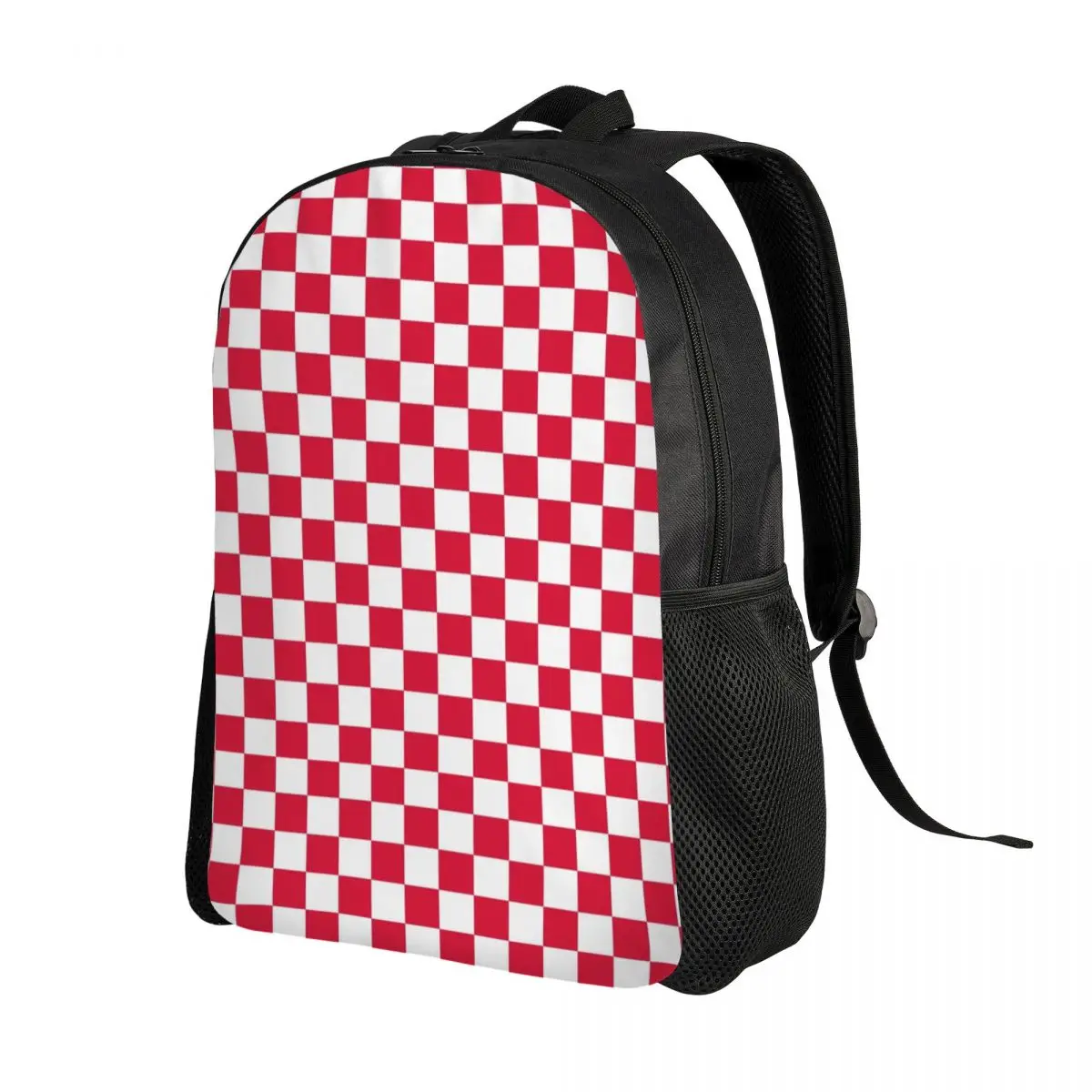 White And Crimson Red Checkerboard Backpack for Men Women Water Resistant College School Plaid Geometric Bag Printing Bookbag