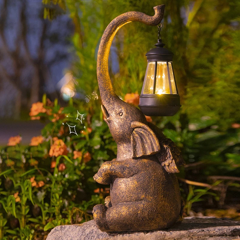 Outdoor Solar Elephant Lamp Resin Creative Crafts Animal Statue Decoration Garden Courtyard Decoration Good Luck Garden Gifts