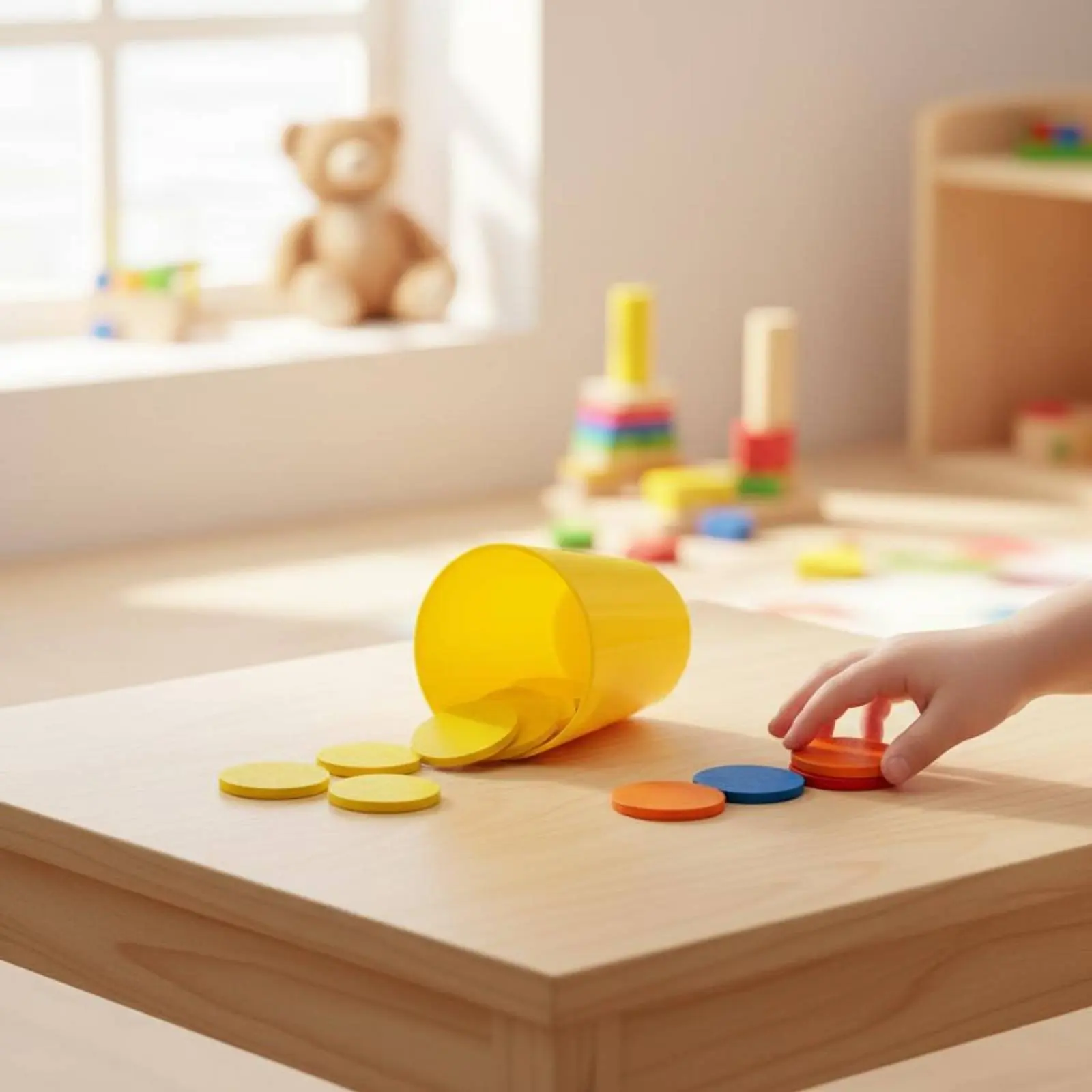 

Stackable Cups and Discs Game Concentration Training Color Sorting Container Set Child-Centered Color Matching Toy Early