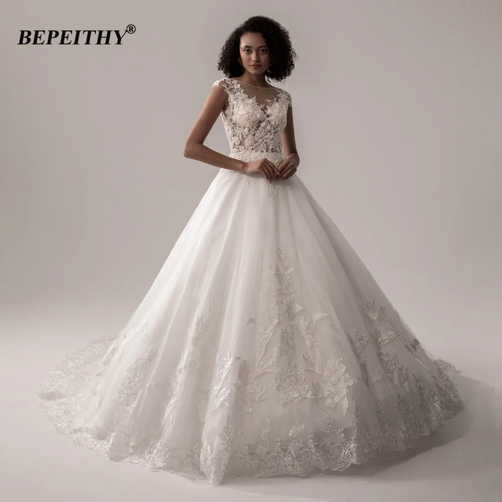 BEPEITHY-Robe de Mariée Trapèze en Dentelle pour Femme, Col Rond, Vintage, Ivoire, Patients, Quelle que soit la Personnalisation Haut de Gamme