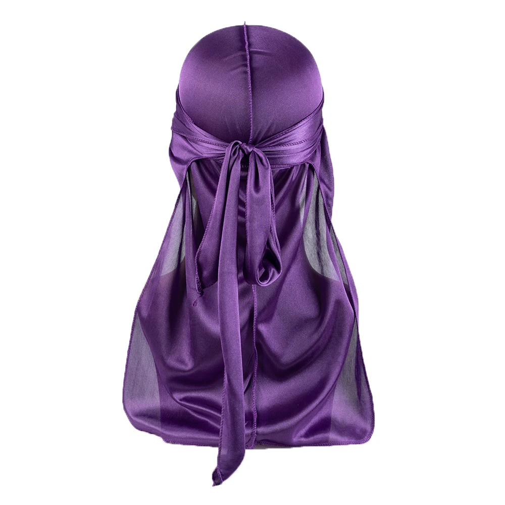 Black Satin Silky Durag Long Tail Doo Rag Men 360 Waves Hair Wrap Soft Silk Headband Hip Hop Turban Hair Protection Cap view 6