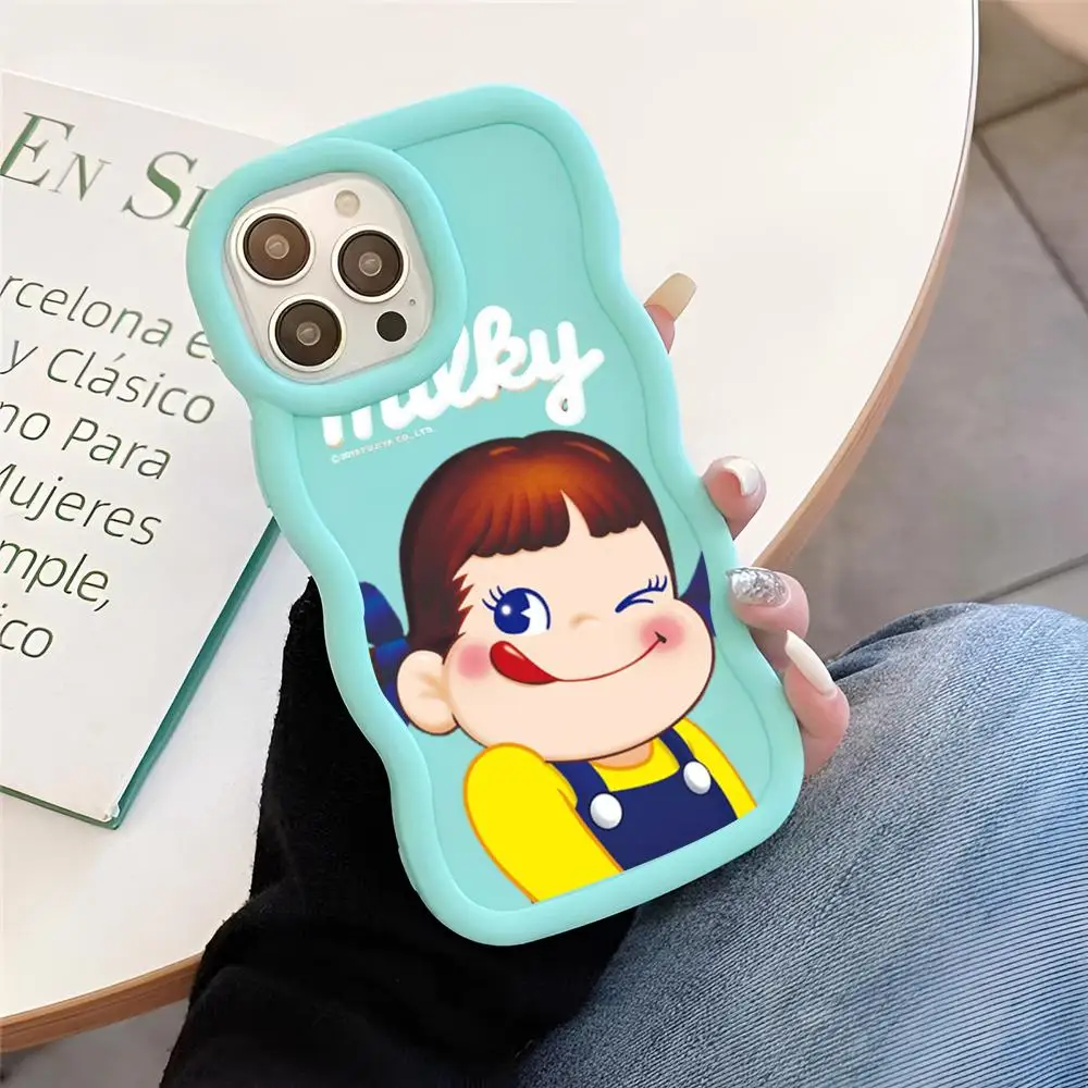 Cartoon Fujiya Peko Milky Girl Phone Case Blue Cute Girls New Wave Corners Macaron For IPhone 16 15 14 13 12 11 X Vivo Samsung