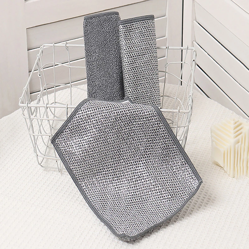 1/5/10pcs Magic Cleaning Cloth Thicken Double Layer Steel Wire Rags Non-stick Oil Dishcloth Towel Kitchen Dish Pot Cleaning Tool