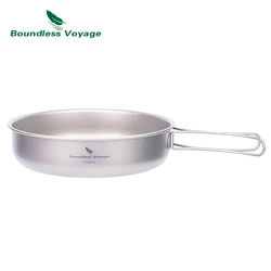 Boundless Voyage Titanium Frying Pan Plate Dish with Folding Handle Ultra-light Camping Picnic Skillet Griddle Tableware Ti2063C
