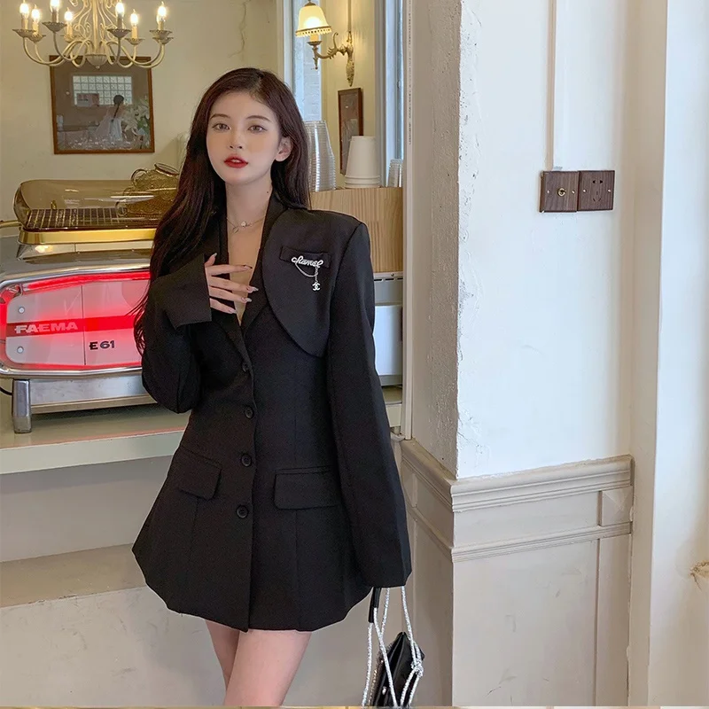 

plus Size Street Sle Suit Set Women Early Autumn New Faion Slimming Ne Hanging Dr Korean Version Commute Sle A-Lin...