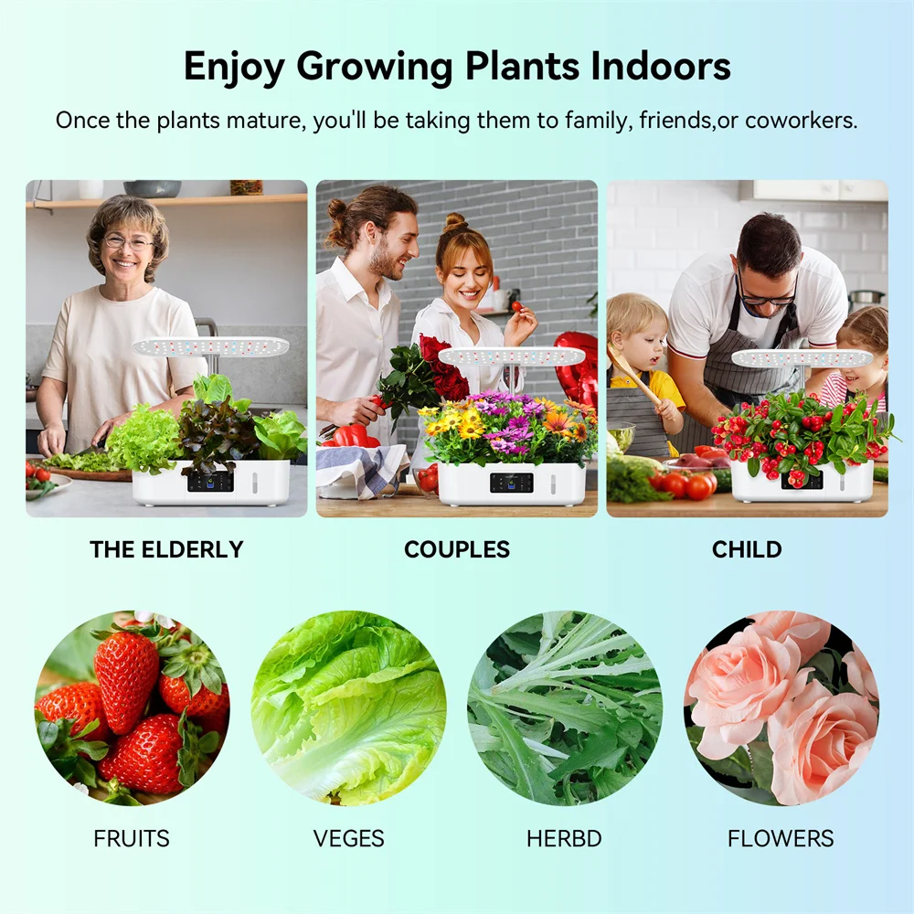 Hydroponics Growing System Indoor Garden Herb Garden Kit Indoor with LED Grow Light Quiet Smart Water Pump Automatic Timer Plant