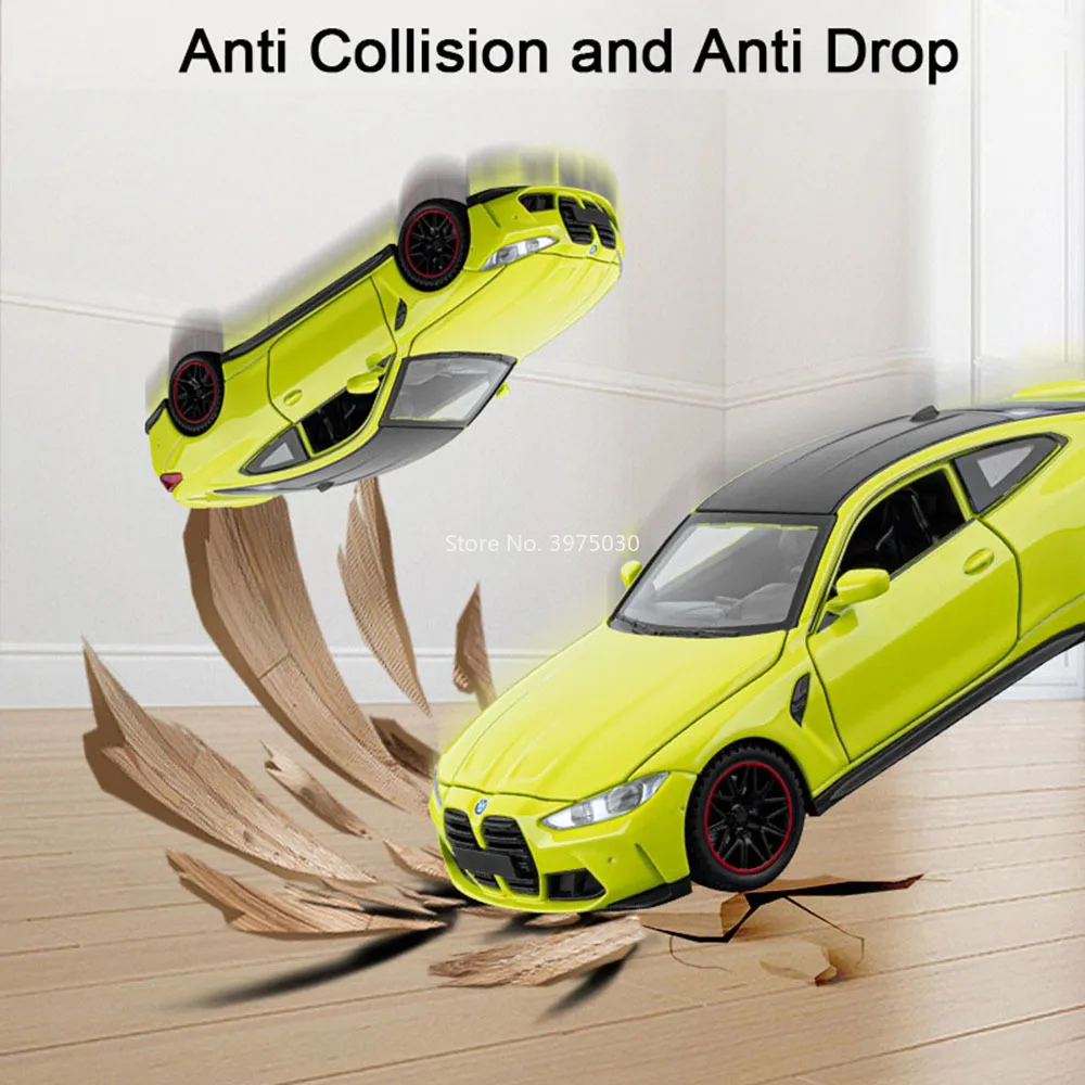 1:32 Metalowy Model BMW M4, Auta Zabawki z Otwieranymi Drzwiami, Gumowe Opony, Miniaturowy Samochód z Napędem Pull Back dla Dzieci i Dorosłych, Prezent