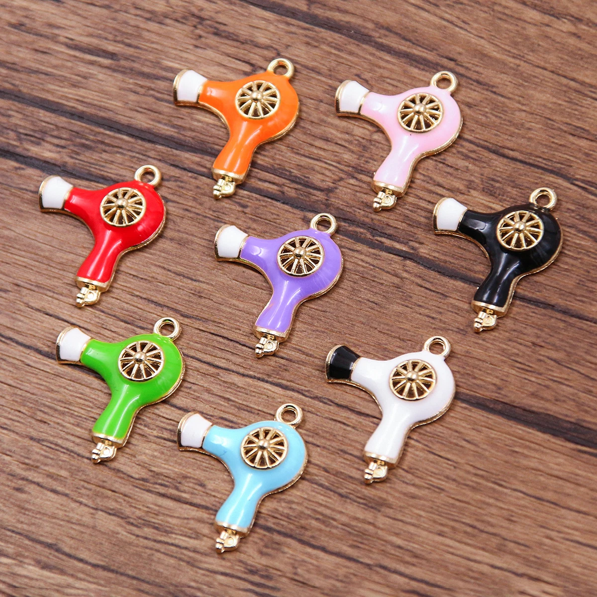 10PCS 19*24mm 8 Color Hair Dryer Machine Oil Drop Pendant fit For Girl Lady Charm Bracelet DIY Fashion Jewelry Accessories